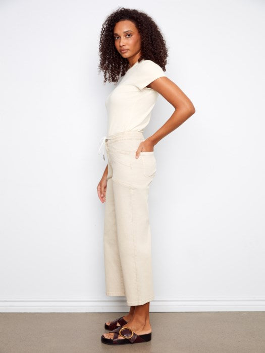 Charlie B Drawstring Wide Leg Twill Pants