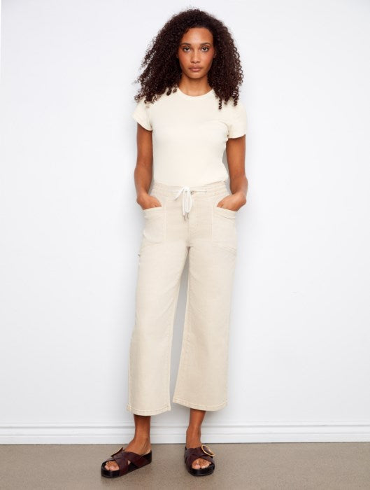 Charlie B Drawstring Wide Leg Twill Pants