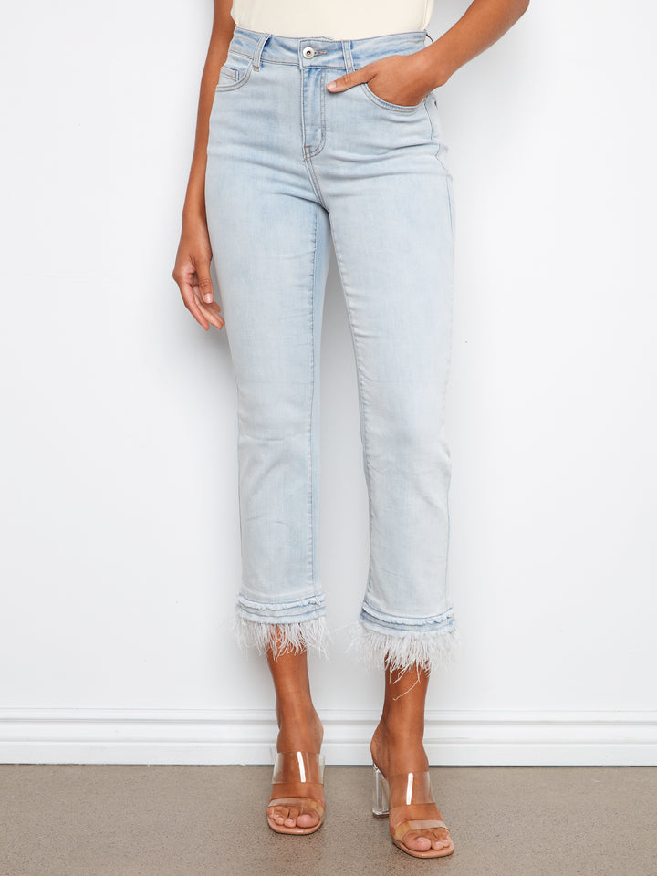 Charlie B Stretch Denim Flare Jean With Removable Feather Trim At Hem