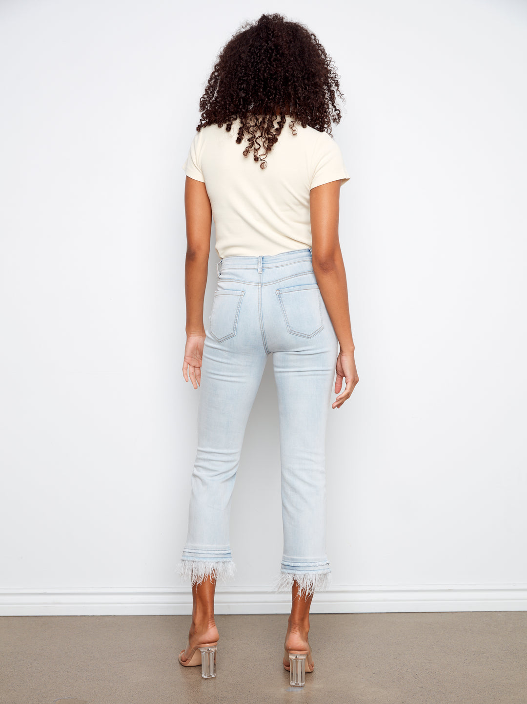 Charlie B Stretch Denim Flare Jean With Removable Feather Trim At Hem