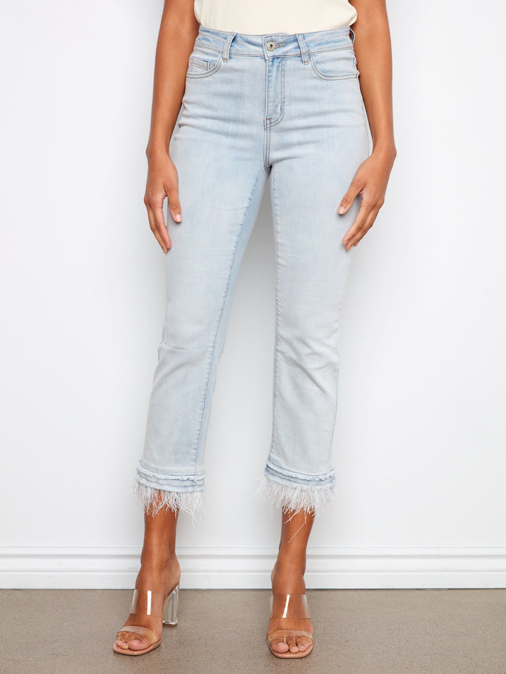 Charlie B Stretch Denim Flare Jean With Removable Feather Trim At Hem