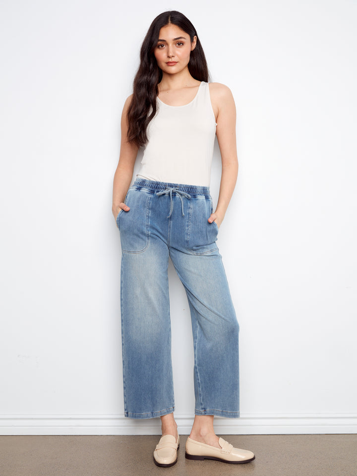 Charlie B Knit Denim Wide Leg Jogger Pants