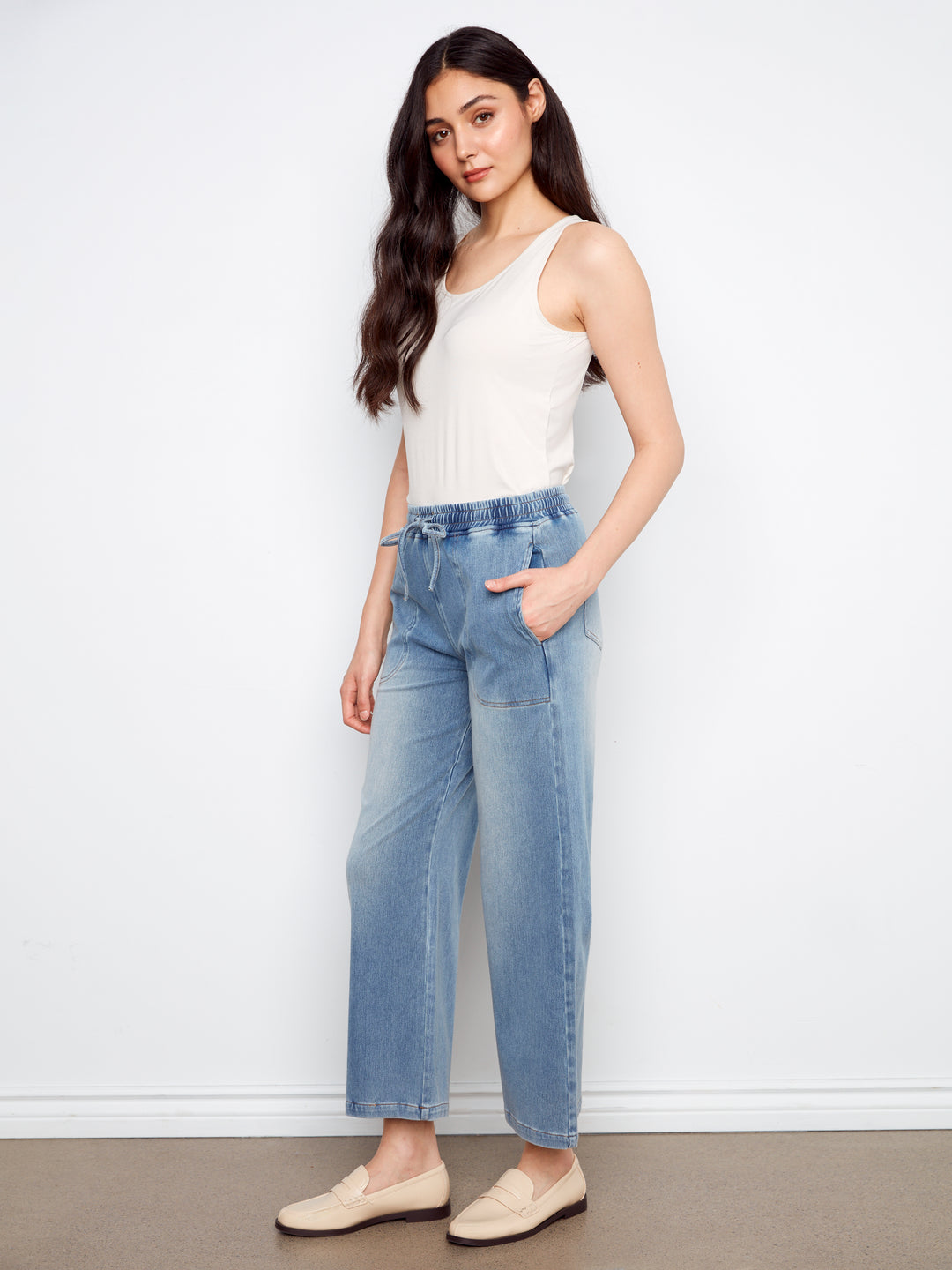 Charlie B Knit Denim Wide Leg Jogger Pants