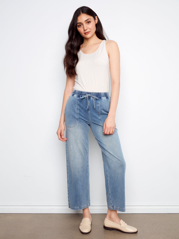 Charlie B Knit Denim Wide Leg Jogger Pants