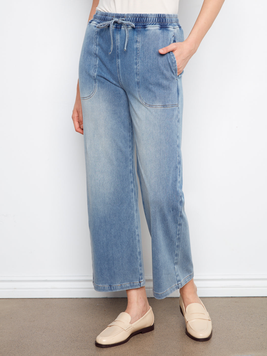 Charlie B Knit Denim Wide Leg Jogger Pants