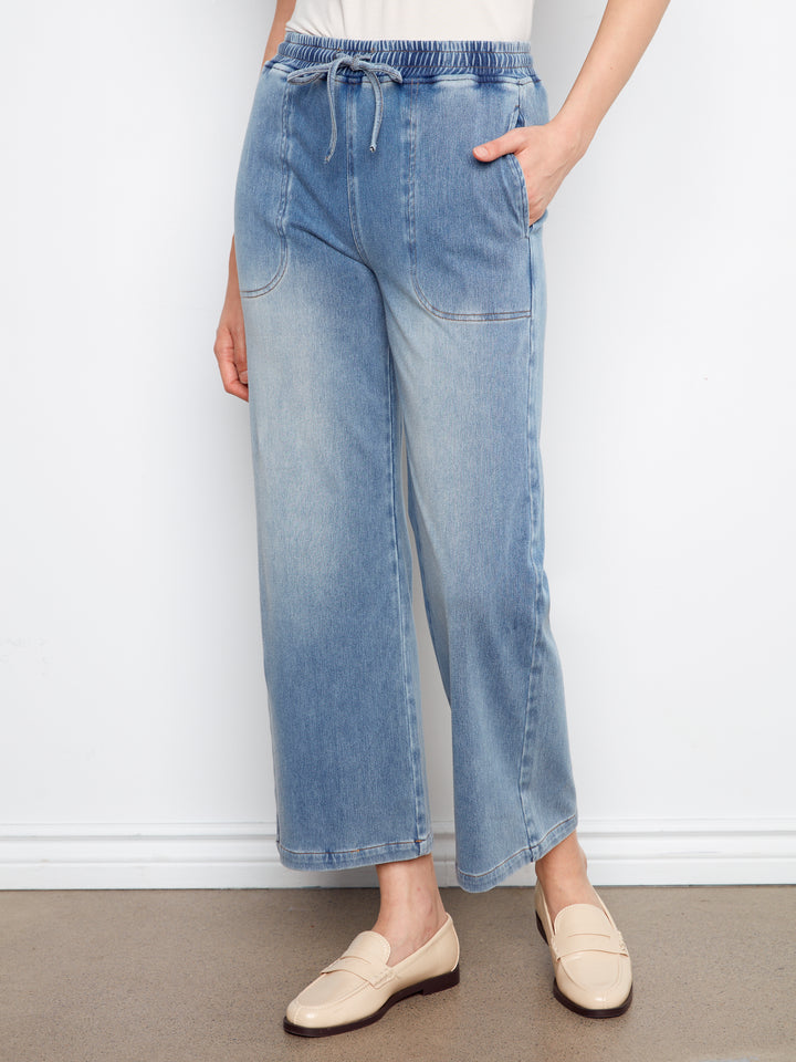 Charlie B Knit Denim Wide Leg Jogger Pants