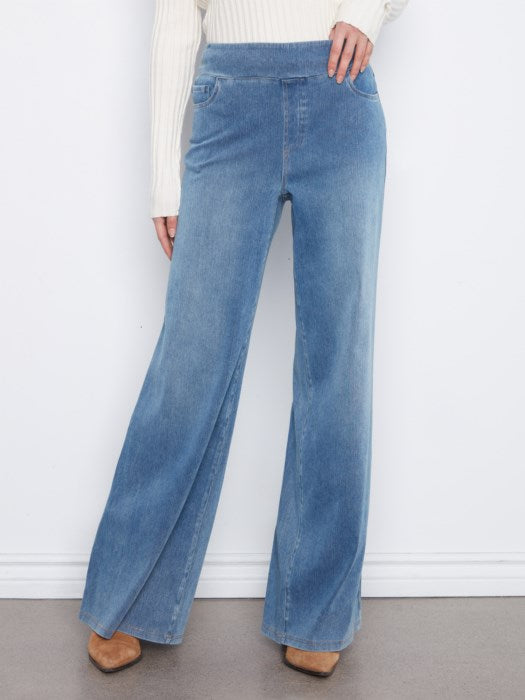 Charlie B Knit Denim Pull On Wide Leg Pants