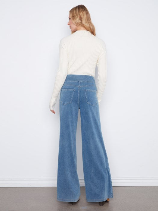 Charlie B Knit Denim Pull On Wide Leg Pants