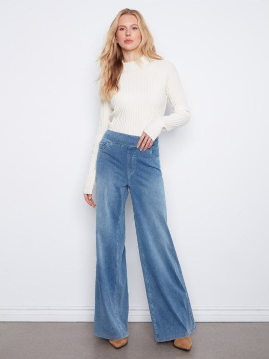 Charlie B Knit Denim Pull On Wide Leg Pants