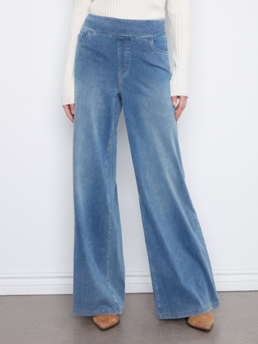 Charlie B Knit Denim Pull On Wide Leg Pants