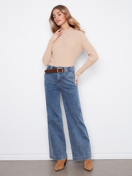 Charlie B Flare Wide Leg Jeans With Attached Removable Belt