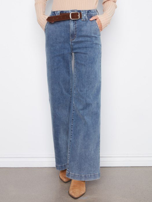 Charlie B Flare Wide Leg Jeans With Attached Removable Belt