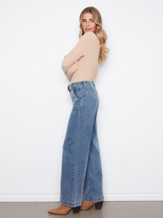 Charlie B Flare Wide Leg Jeans With Attached Removable Belt