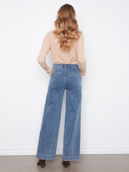 Charlie B Flare Wide Leg Jeans With Attached Removable Belt