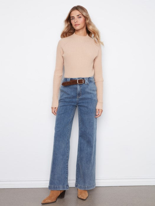 Charlie B Flare Wide Leg Jeans With Attached Removable Belt