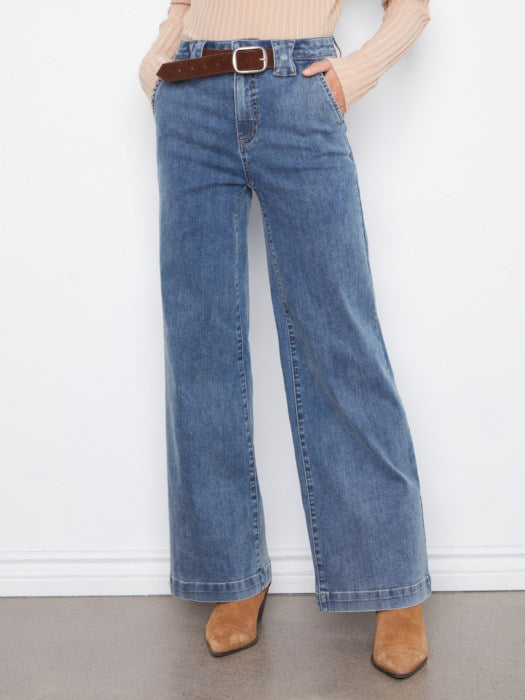 Charlie B Flare Wide Leg Jeans With Attached Removable Belt