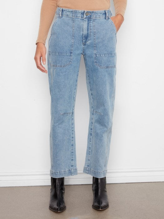 Charlie B Barrel Leg Denim Pants With Patch Pockets
