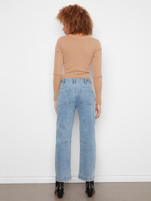 Charlie B Barrel Leg Denim Pants With Patch Pockets