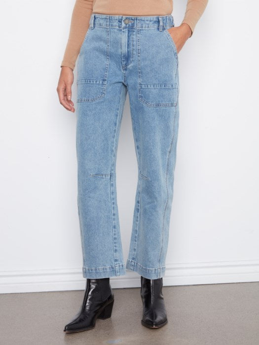 Charlie B Barrel Leg Denim Pants With Patch Pockets