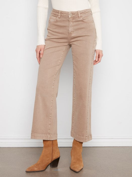 Charlie B Wide Leg Colored Twill Pants With Side Panel