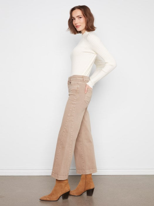 Charlie B Wide Leg Colored Twill Pants With Side Panel