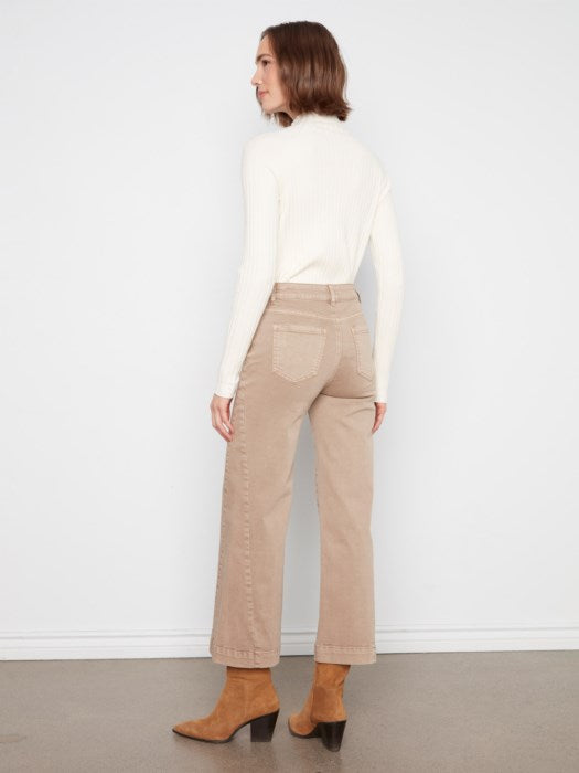 Charlie B Wide Leg Colored Twill Pants With Side Panel