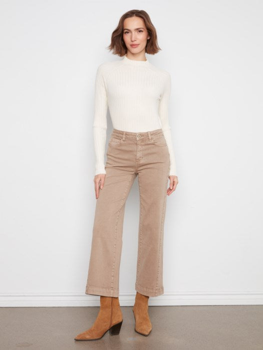 Charlie B Wide Leg Colored Twill Pants With Side Panel