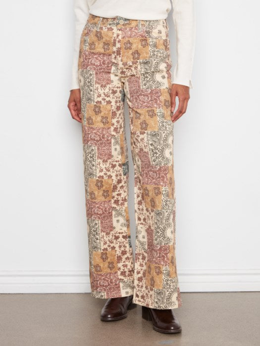 Charlie B Long Wide Leg Printed Twill Pants