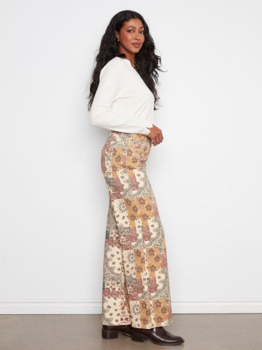 Charlie B Long Wide Leg Printed Twill Pants