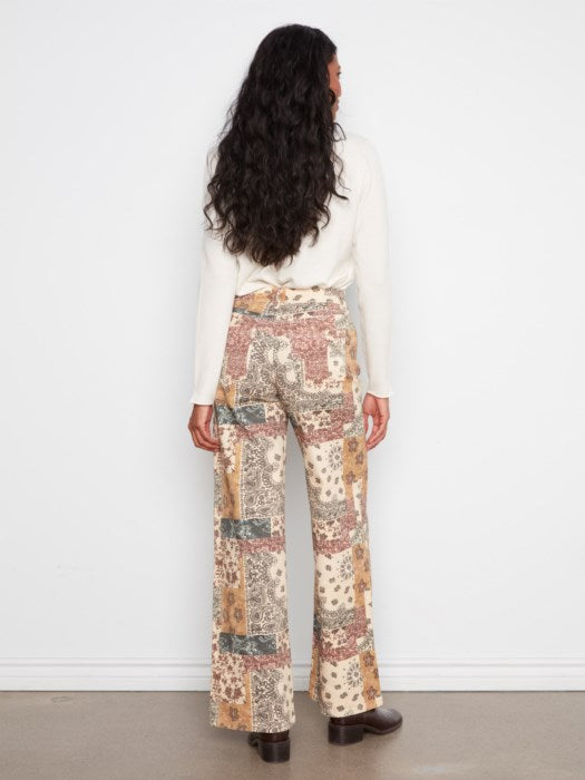 Charlie B Long Wide Leg Printed Twill Pants