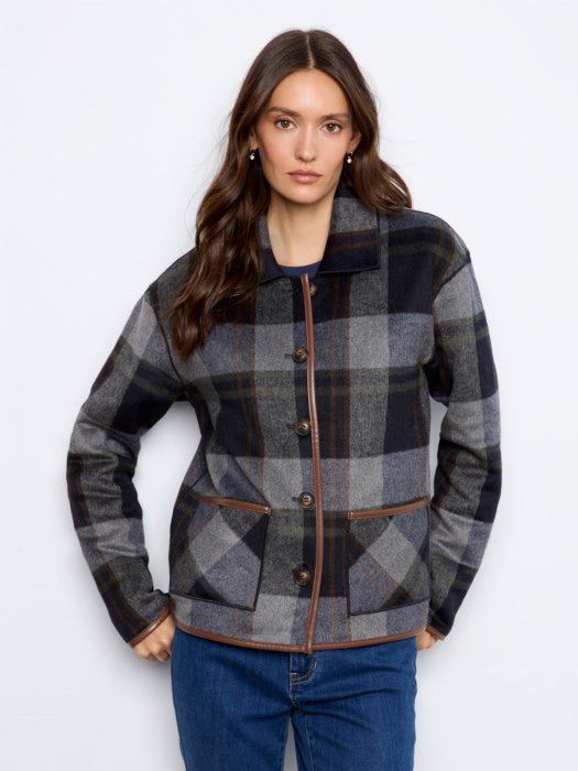 Charlie B Reversible Plaid Jacket With Leather Binding