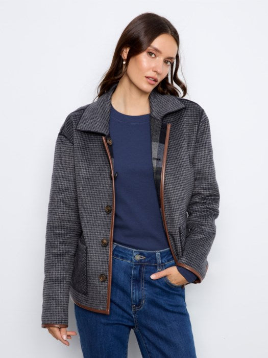 Charlie B Reversible Plaid Jacket With Leather Binding