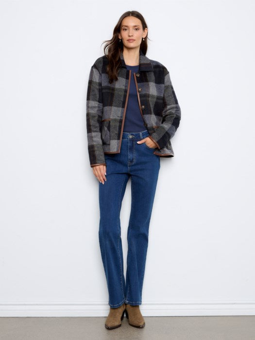 Charlie B Reversible Plaid Jacket With Leather Binding
