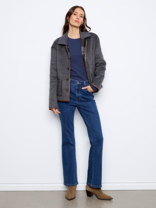 Charlie B Reversible Plaid Jacket With Leather Binding