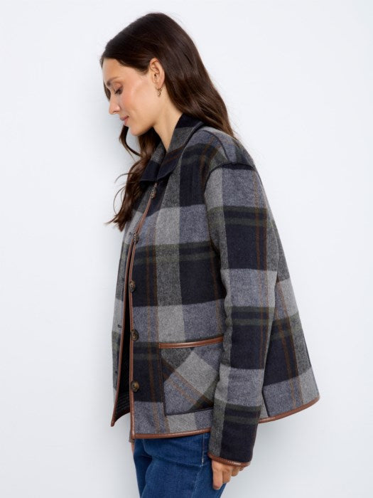 Charlie B Reversible Plaid Jacket With Leather Binding