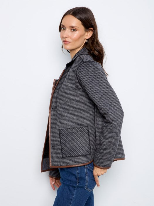 Charlie B Reversible Plaid Jacket With Leather Binding
