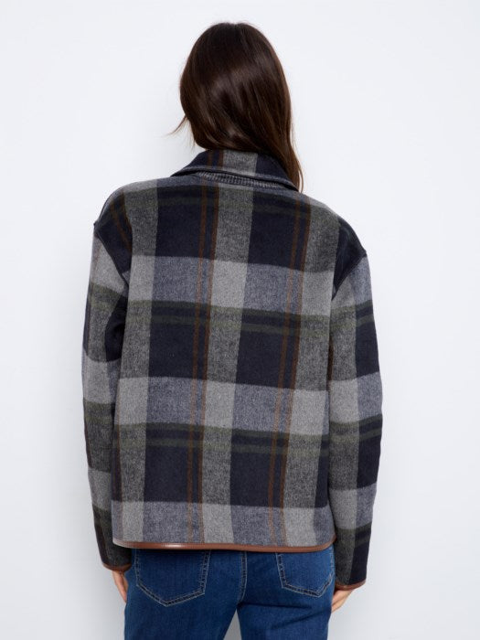 Charlie B Reversible Plaid Jacket With Leather Binding