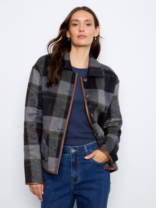Charlie B Reversible Plaid Jacket With Leather Binding