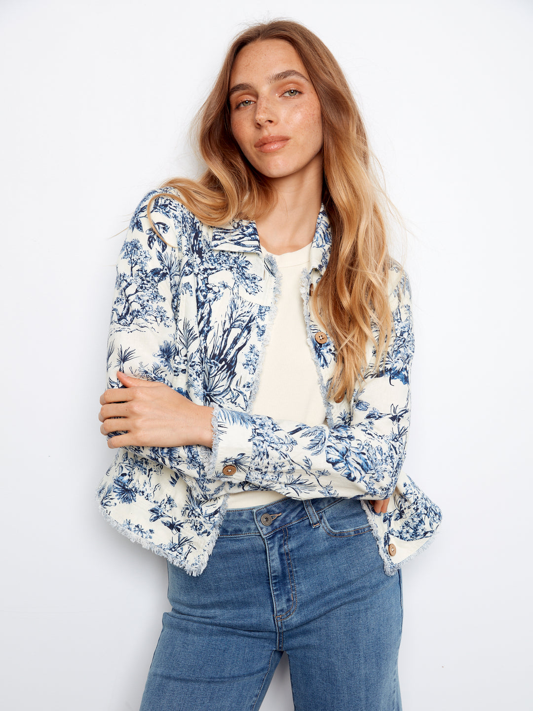 Charlie B Printed Linen Blend Jacket