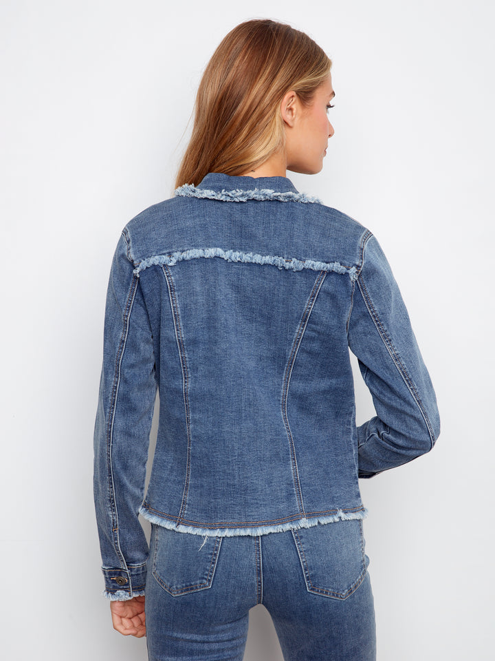 Charlie B Frayed Edge Stretch Denim Jacket