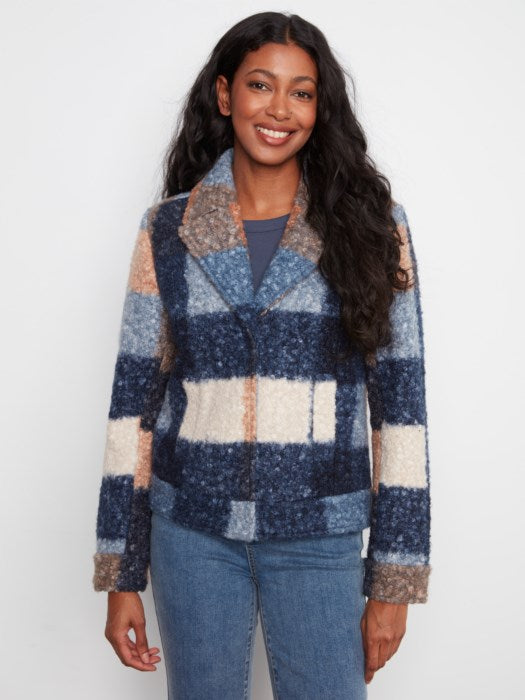 Charlie B Plaid Boucle Knit Short Coat