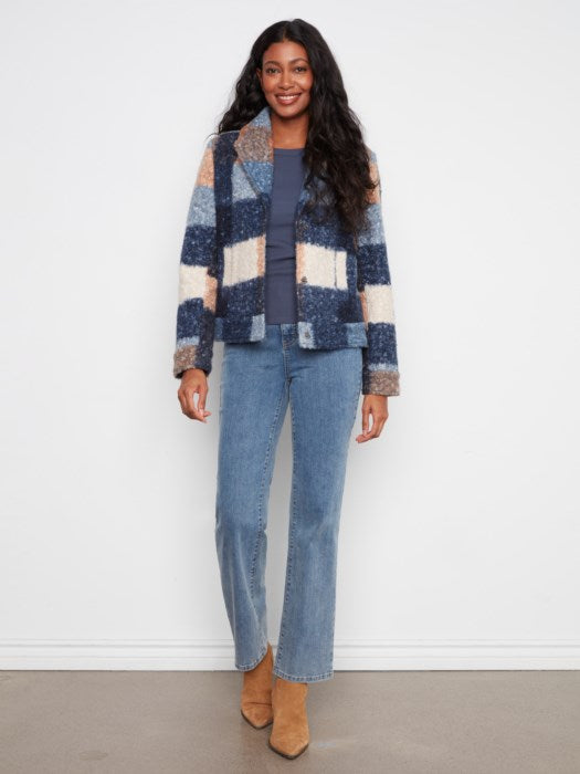 Charlie B Plaid Boucle Knit Short Coat