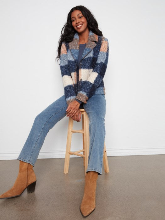 Charlie B Plaid Boucle Knit Short Coat