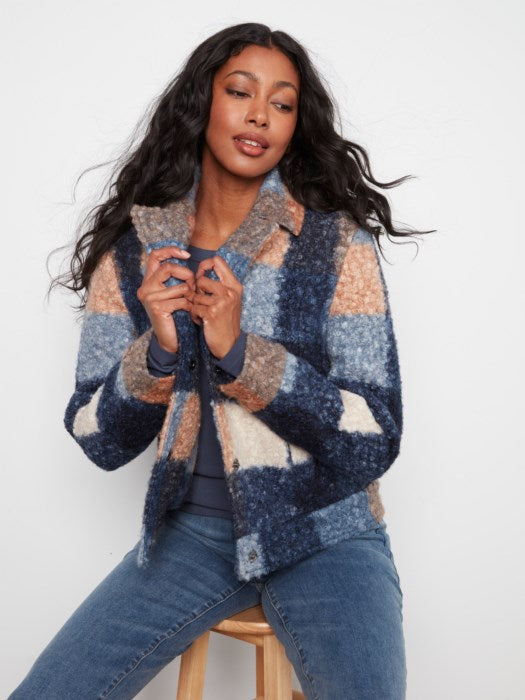 Charlie B Plaid Boucle Knit Short Coat