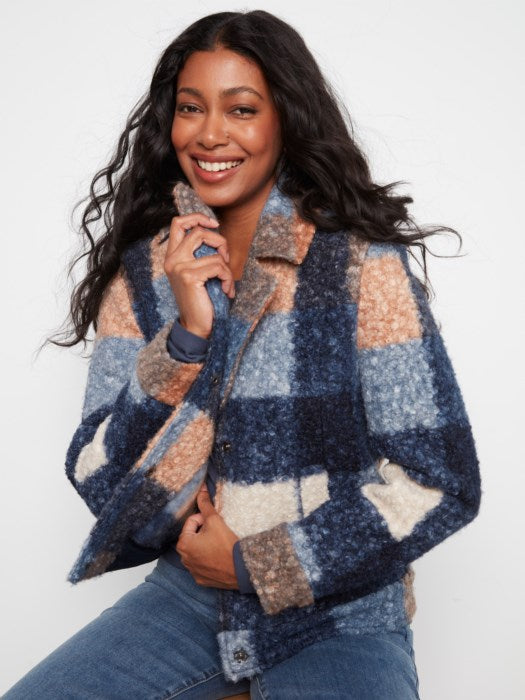Charlie B Plaid Boucle Knit Short Coat