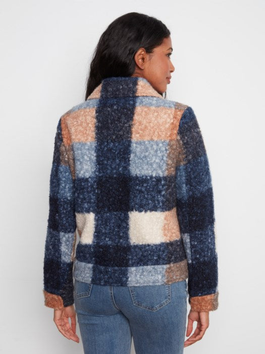 Charlie B Plaid Boucle Knit Short Coat