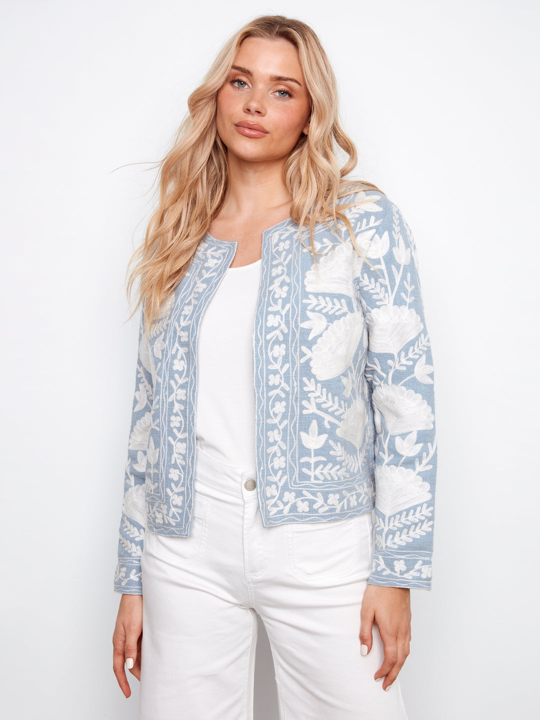 Charlie B Embroidered Open Front Jacket