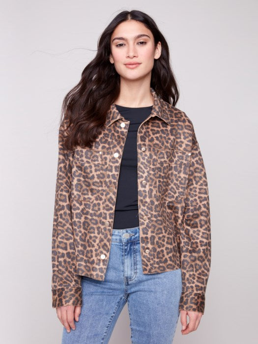 Charlie B Leopard Printed Scuba Short Coat