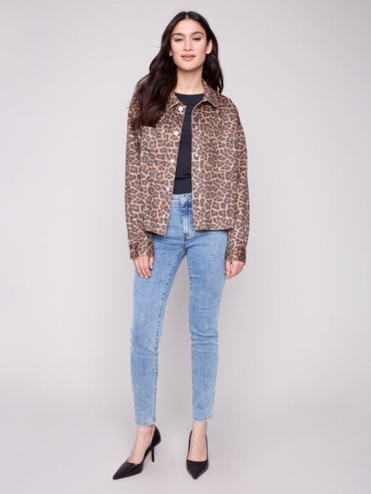 Charlie B Leopard Printed Scuba Short Coat