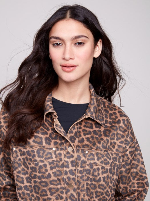 Charlie B Leopard Printed Scuba Short Coat